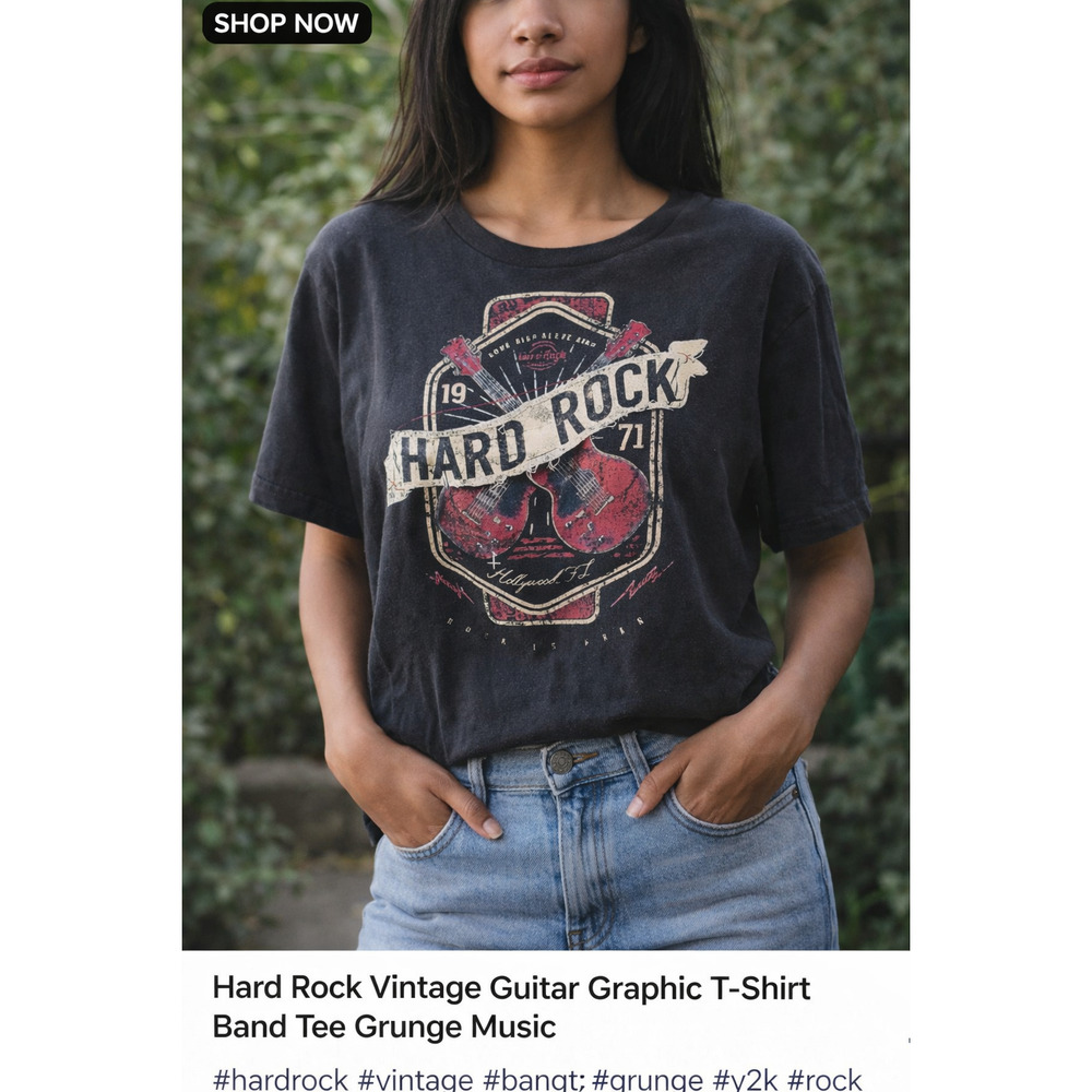Hard Rock Guitar Co. Branded Vintage T Shirt Grunge Thrashed Rock Edgy Goth M